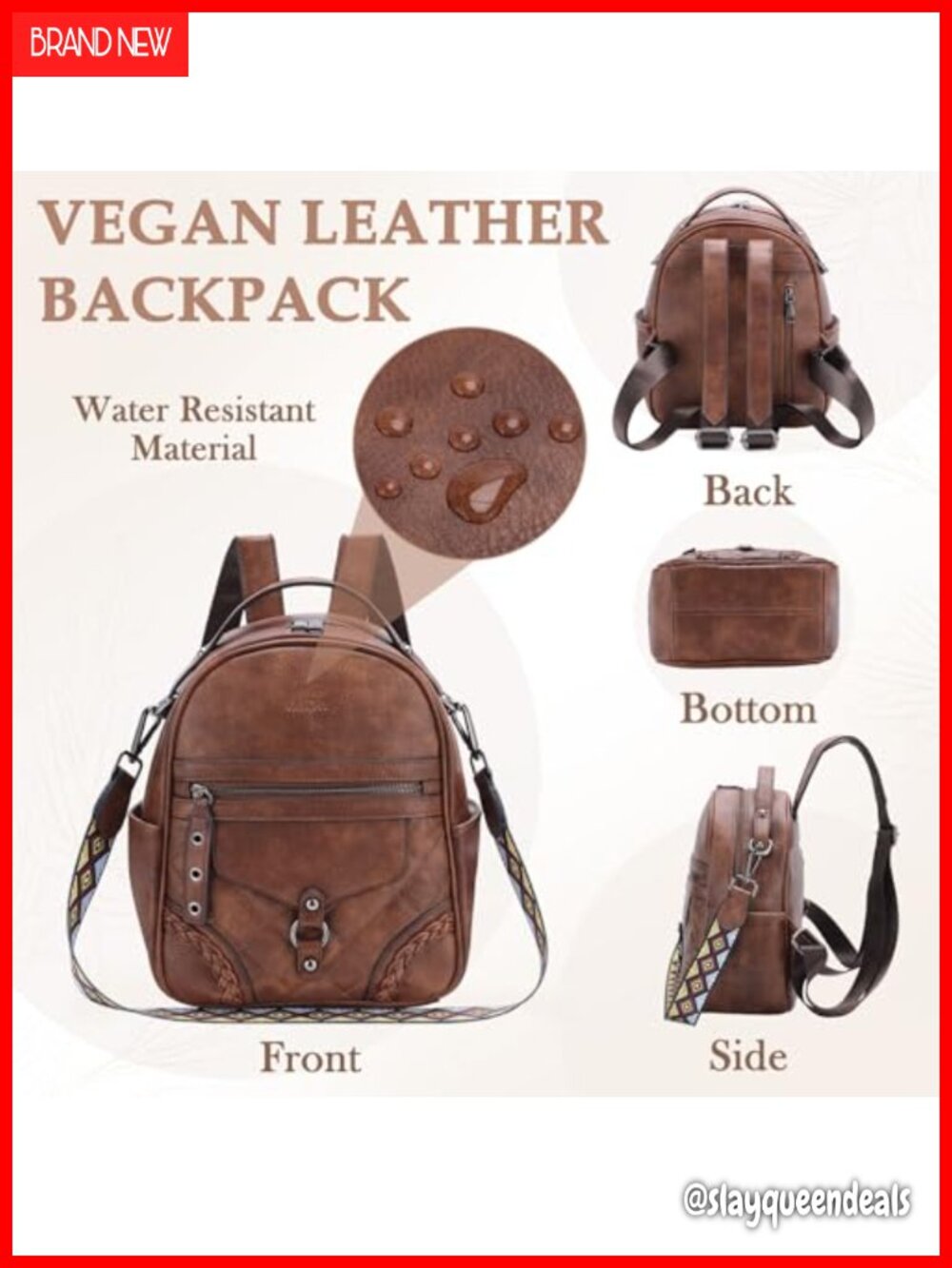 Women's Vegan Leather Mini Backpack Purse with Quilted Flap - Picture 5 of 5